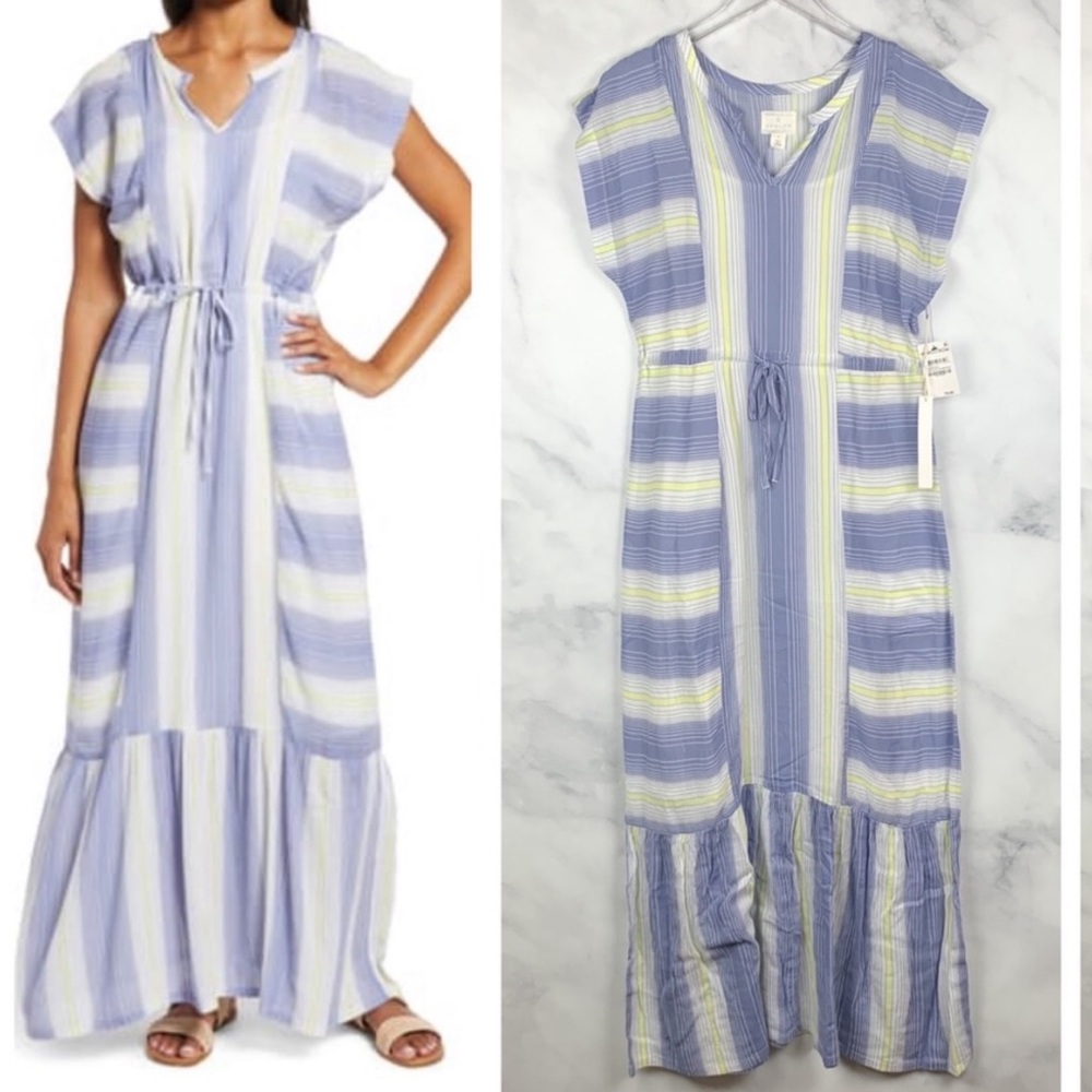 Nordstrom Caslon Striped Tiered Maxi Prairie Dress Cottagecore